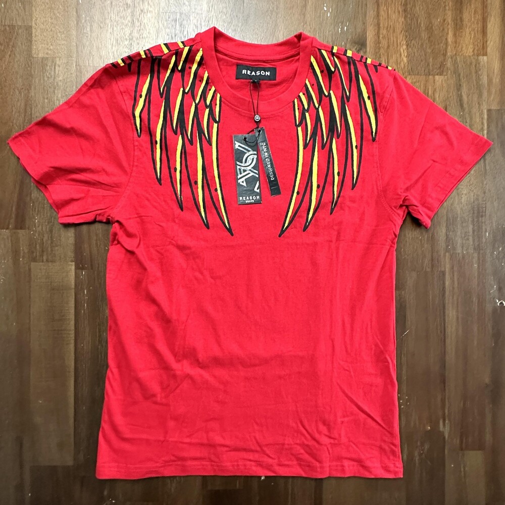 Reason Shirt Mens Medium Red Phoenix Wings Graphic Tee Streetwear NWT Cotton